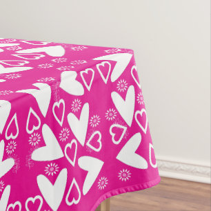 Valentinstag-Tischdecke Rosa Weiße Herzen Tischdecke