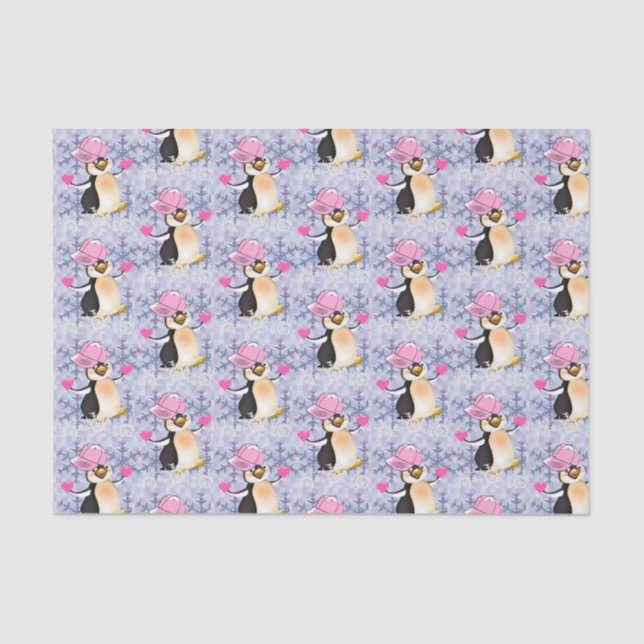 Valentinstag Tissue Pinguin Hearts Seidenpapier (Vorderseite)