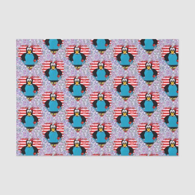 Valentinstag Tissue Pinguin Hearts Seidenpapier (Vorderseite)