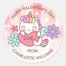 Valentinstag Trendgift Niedliches Einhorn Runder Aufkleber