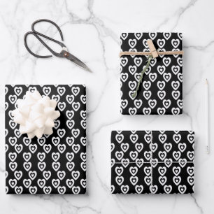 Valentinstag Triple Hearts Alle schwarzen Muster Geschenkpapier Set