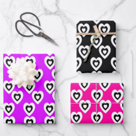 Valentinstag Triple Hearts Neon Pattern Geschenkpapier Set
