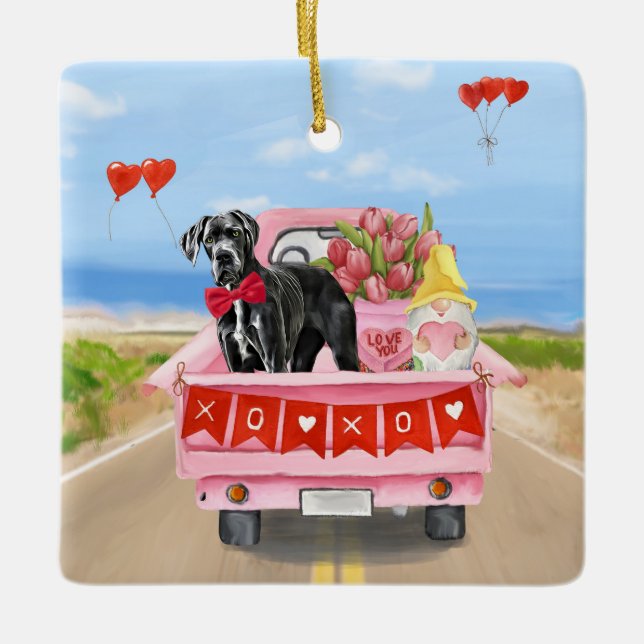 Valentinstag-Truck Keramikornament (Vorderseite)