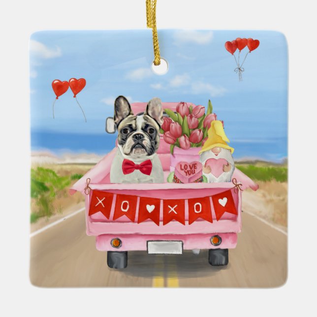 Valentinstag-Truck Keramikornament (Vorderseite)