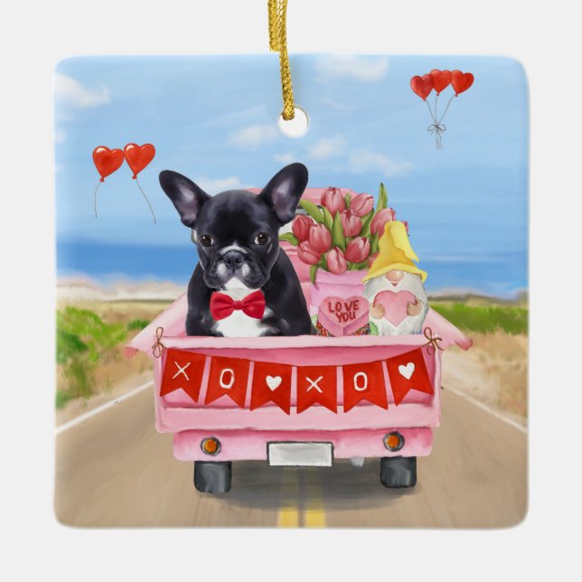 Valentinstag-Truck Keramikornament (Vorderseite)