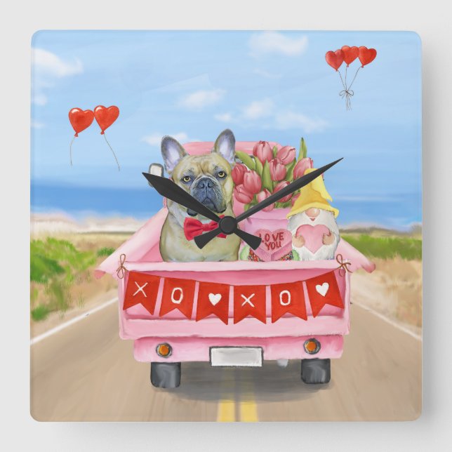 Valentinstag-Truck Quadratische Wanduhr (Vorderseite)