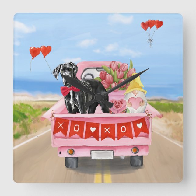 Valentinstag-Truck Quadratische Wanduhr (Vorderseite)