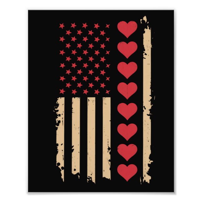 Valentinstag US Flag Hört Fotodruck (Vorne)