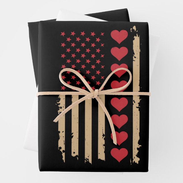 Valentinstag US Flag Hört Geschenkpapier Set (Beispiel)