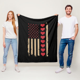Valentinstag US-Flagge Herzen  Fleecedecke