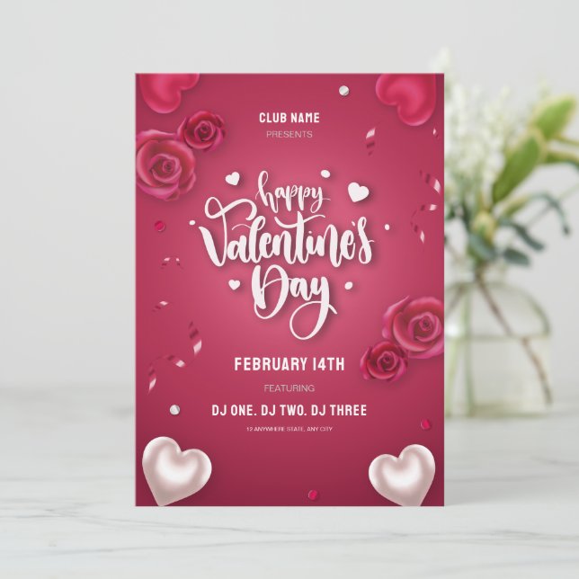 Valentinstag-Valentinstag-Party Einladung (Stehend Vorderseite)