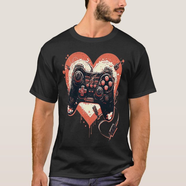 Valentinstag Video Game Controller Herzgamer T-Shirt (Vorderseite)