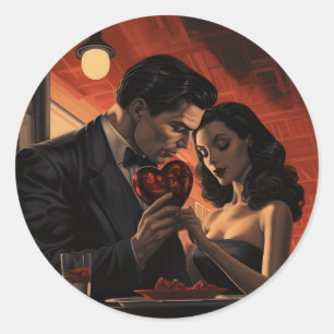 Valentinstag Vintag Retro-Paar Comic Runder Aufkleber