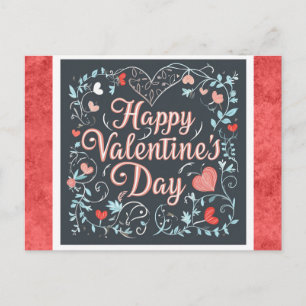 Valentinstag Vintag Script Red Heart Floral Postkarte