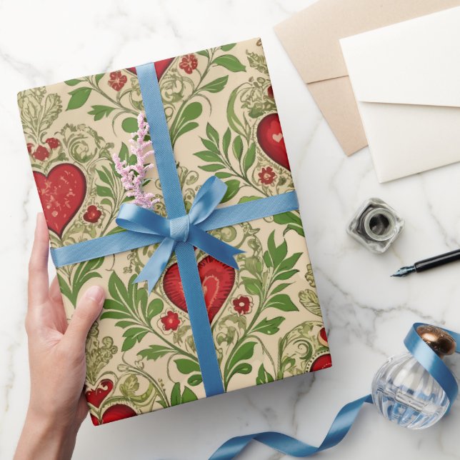 Valentinstag Vintage-Herzen  Geschenkpapier (Schenken)