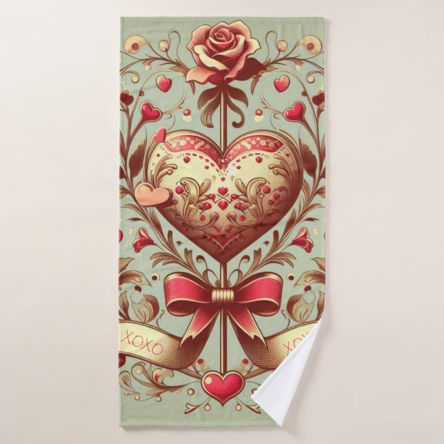 Valentinstag Vintages Herz Xoxo Badehandtuch (Badehandtuch)