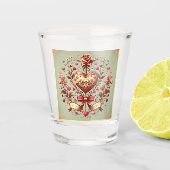 Valentinstag Vintages Herz Xoxo Schnapsglas (Vorderseite)