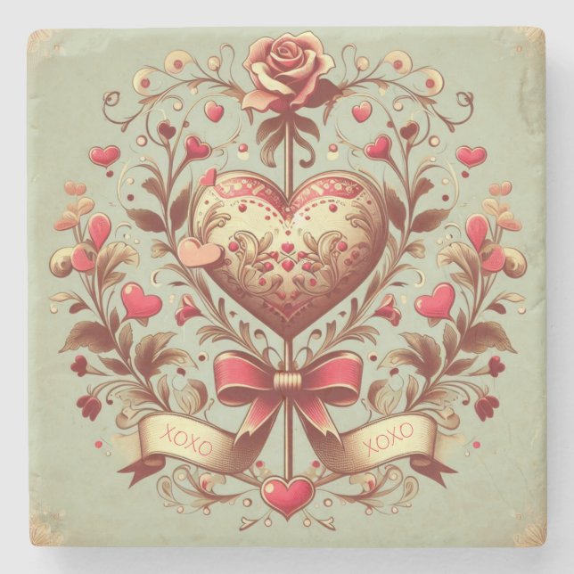 Valentinstag Vintages Herz Xoxo Steinuntersetzer (Vorderseite)