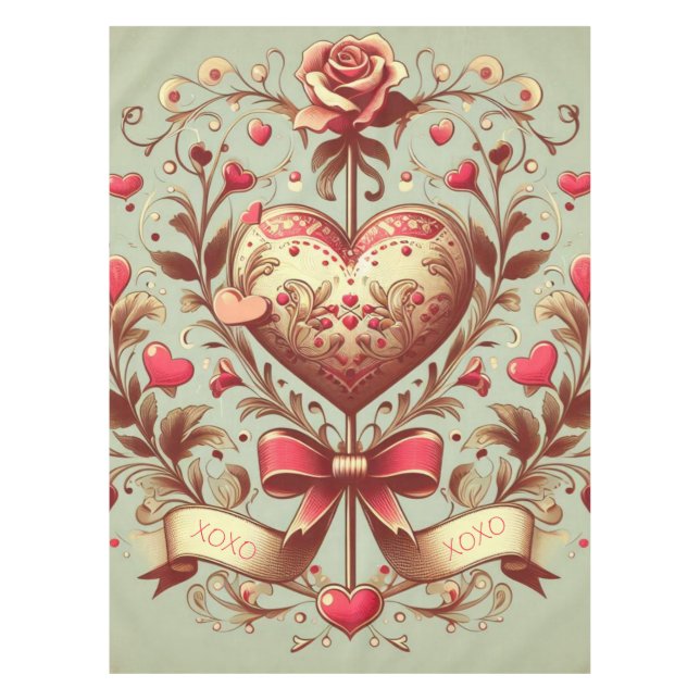 Valentinstag Vintages Herz Xoxo Tischdecke (Vorderseite)