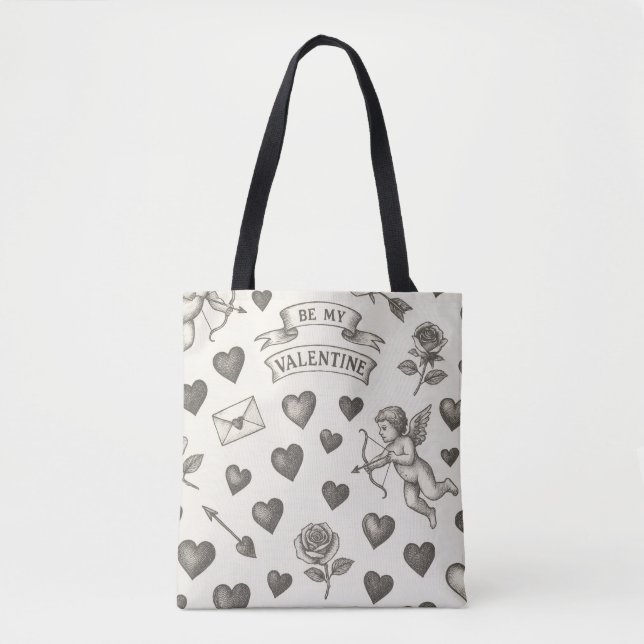 Valentinstag Vintages Muster Herz Rose Cupid Tasche (Vorderseite)