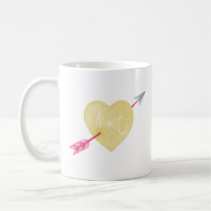 Valentinstag-Wasserfarbe-Herzpfeil-Liebestasse Kaffeetasse
