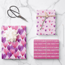 Valentinstag Wasserfarbenherz gemustert Geschenkpapier Set