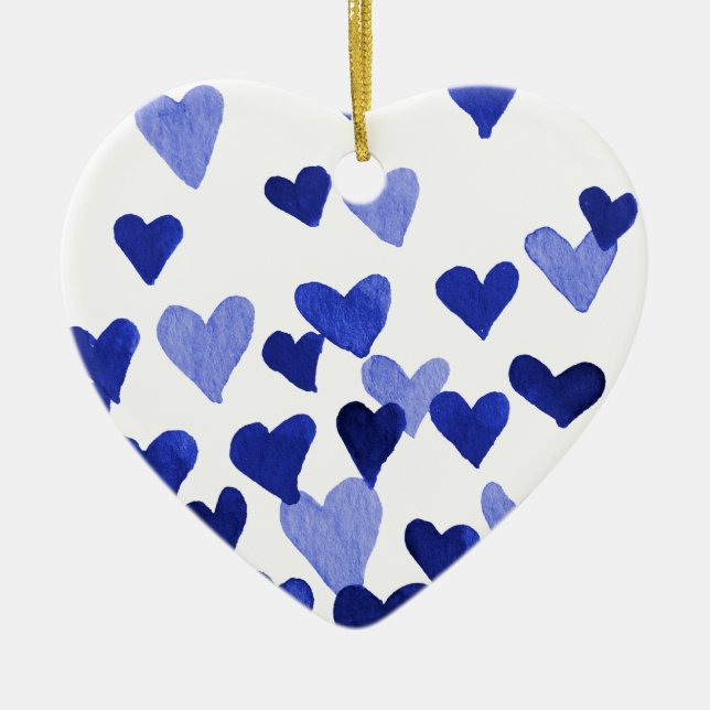 Valentinstag Wasserfarbenherzen - blau Keramikornament (Vorne)