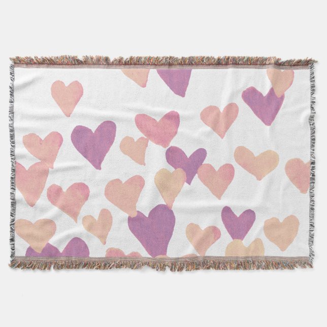 Valentinstag Wasserfarbenherzen - pastellrosa Decke (Vorderseite)