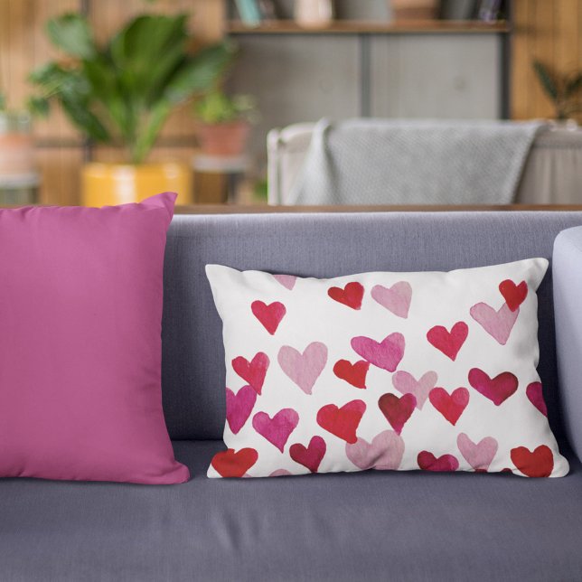 Valentinstag Wasserfarbenherzen - rosa Zierkissen (Von Creator hochgeladen)