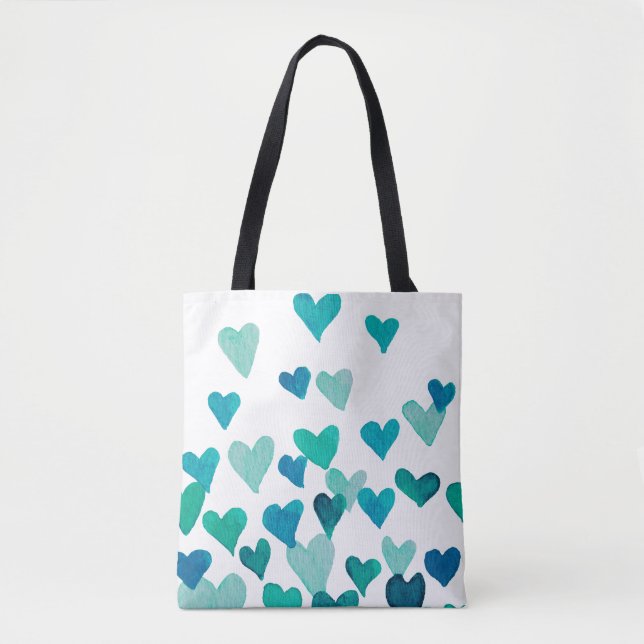 Valentinstag Wasserfarbenherzen - Türkis Tasche (Vorderseite)