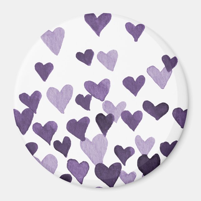 Valentinstag Wasserfarbenherzen - ultra violett Magnet (Vorne)