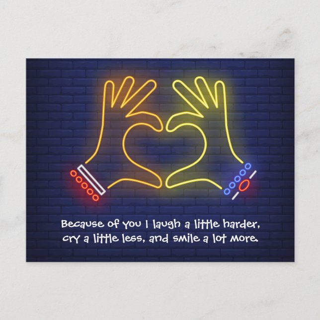 Valentinstag wegen dir Neon Postkarte (Vorderseite)