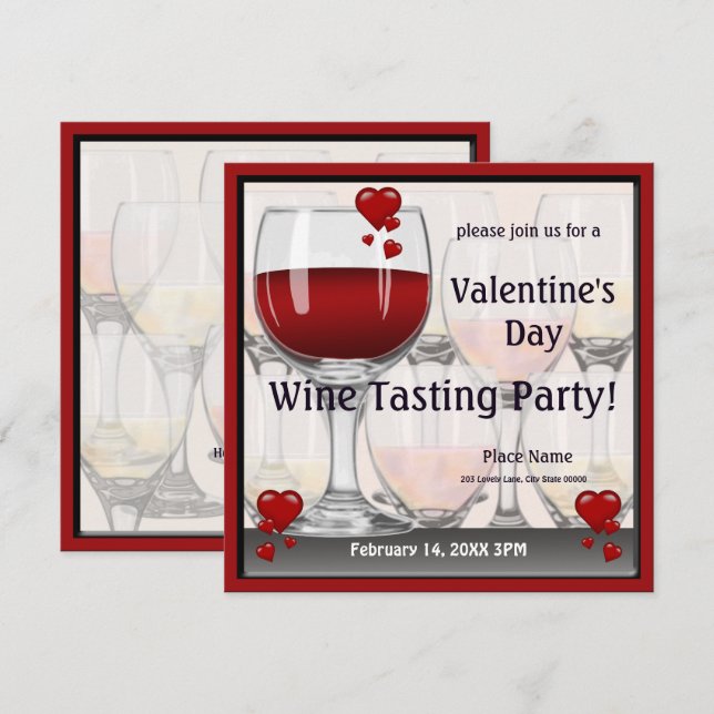 Valentinstag Weinprobe Party Einladung (Vorne/Hinten)