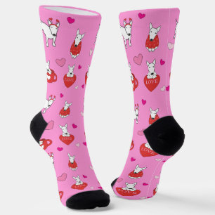 Valentinstag White Bull Terrier Doggy Hunde Herz Socken