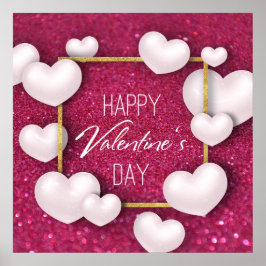 Valentinstag White Hearts Glitzer Poster Print