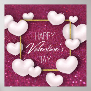 Valentinstag White Hearts Glitzer Poster Print
