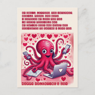 Valentinstag. Witziger Oktopus in der Liebe Postkarte