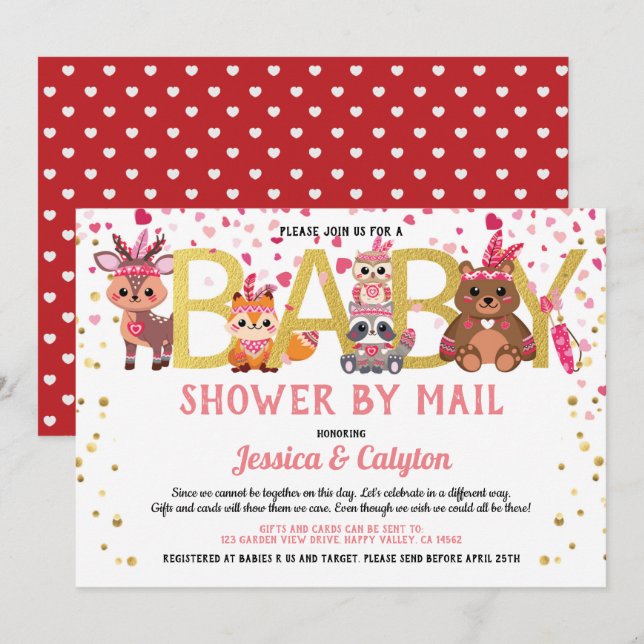 Valentinstag Woodland Animal Baby Shooter by Mail Einladung (Vorne/Hinten)