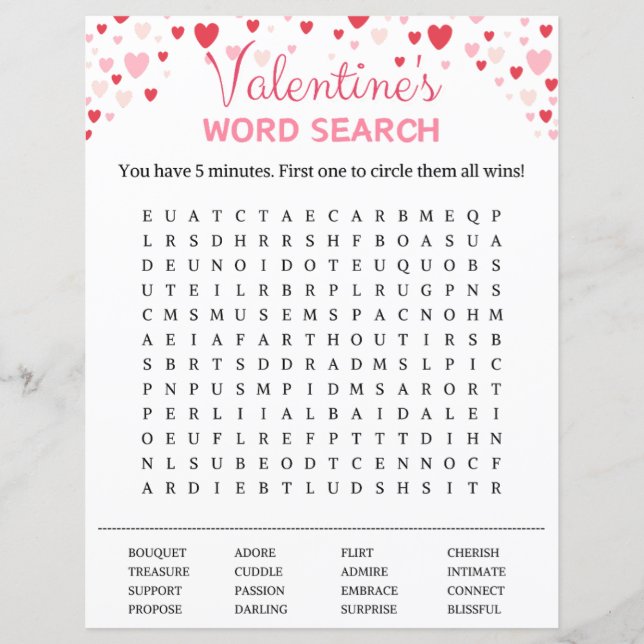 Valentinstag Word Search Game (Vorderseite)