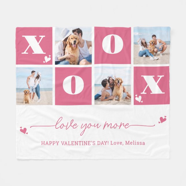 Valentinstag XOXO Modernes Rosa 4 FotoCollage Fleecedecke (Vorderseite (Horizontal))