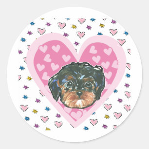 Valentinstag Yorkie Poo Runder Aufkleber