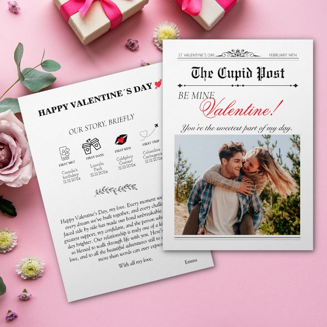 Valentinstag Zeitung Zeitleiste Unsere Liebe Einladung (Valentines Day Newspaper Timeline Our Love Story Invitation)