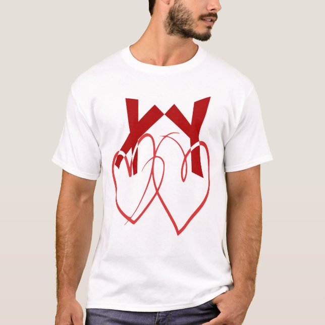 Valentinstag zwei niedliche Herzen Liebe T-Shirt (Vorderseite)