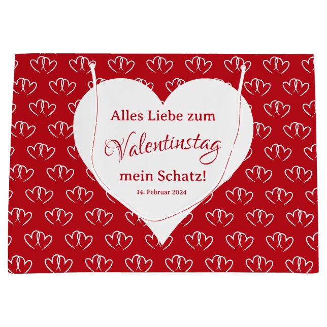 Valentinstag, zwei rote Herzen -  Große Geschenktüte (Vorderseite)