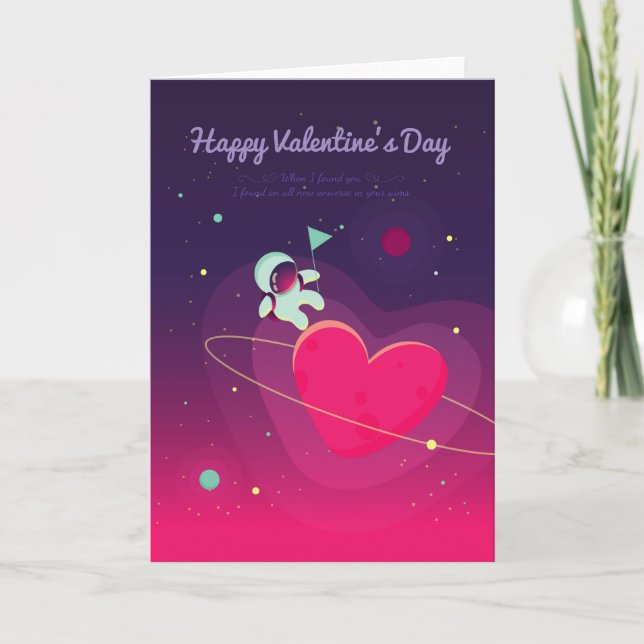 Valentinstaggrußkarte mit Astronauten Feiertagskarte (Vorderseite)