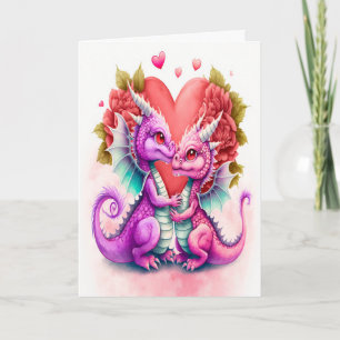 Valentinstagskarte eines liebevollen violetten Dra Karte