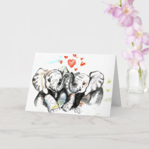 Valentinstagskarte mit süßem Elefantenpärchen Karte