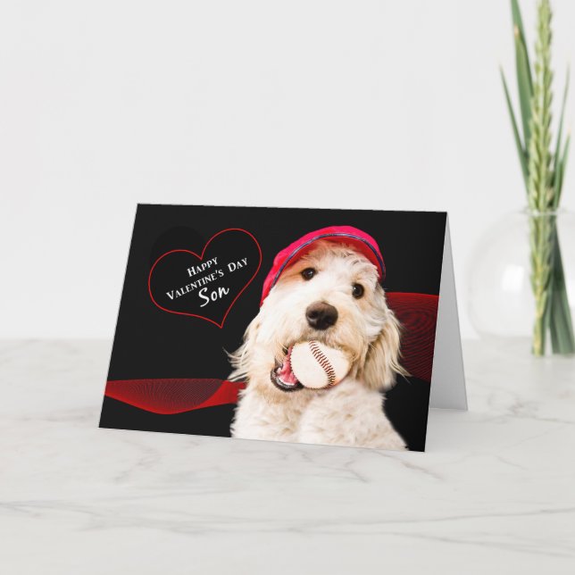 VALENTINTAG - SOHN - HUND MIT BASEBALL FEIERTAGSKARTE (Vorderseite)