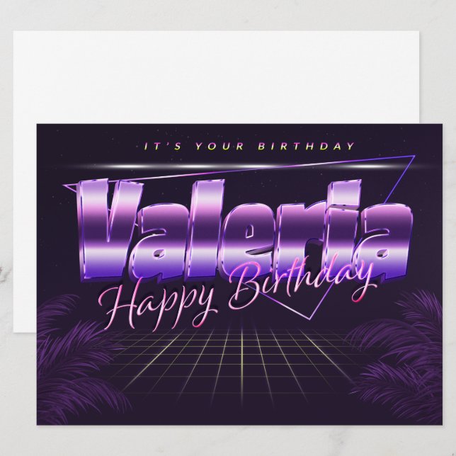 Valeria Name Vorname lila retro Karte Geburtstag (Vorne/Hinten)