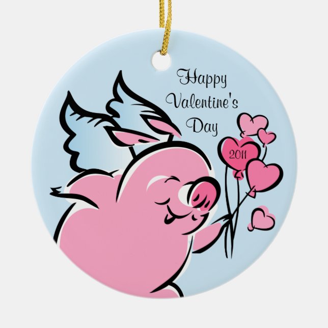 Valetine Schwein-personalisierte Verzierung Keramikornament (Vorne)